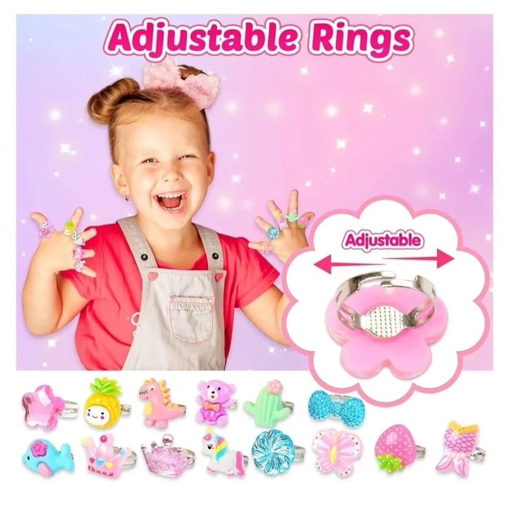 Unicorn Jewelry Box ..90 pcs Ring, Earrings, Necklace Set, Headband Making New